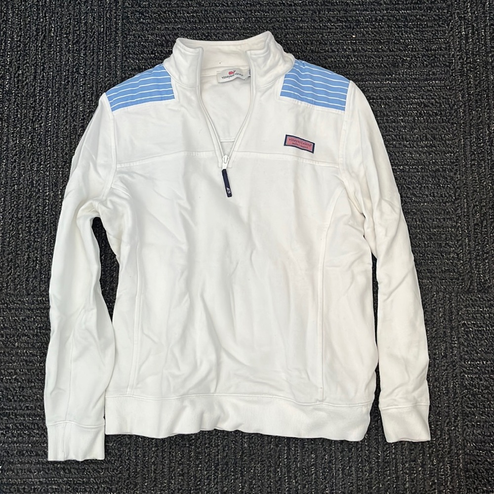 Vineyard Vines Women’s Quarter Zip in White/Blue